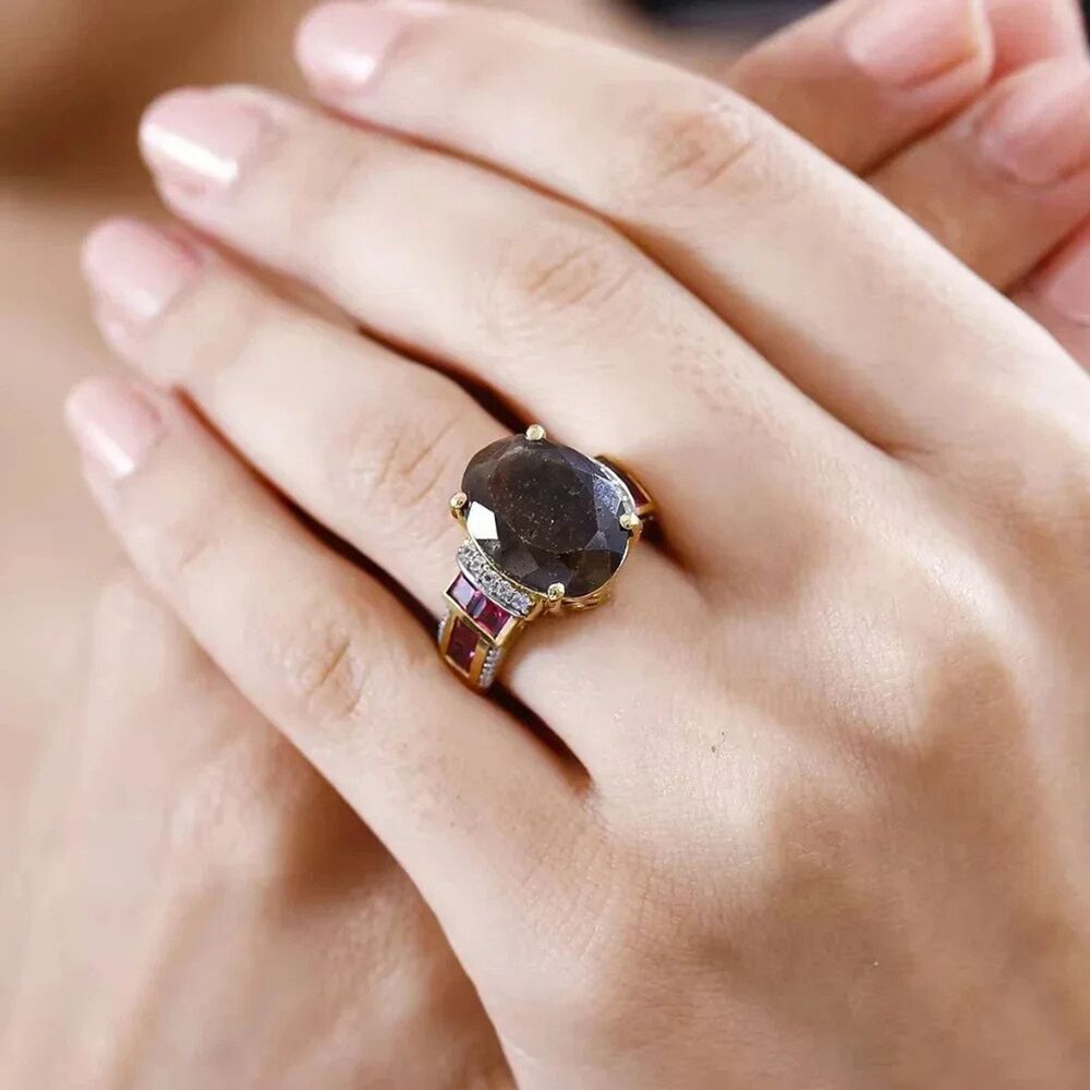 Zawadi Chocolate Sapphire Orissa Rhodolite Garnet Ring 18K Vermeil & 925 S-10